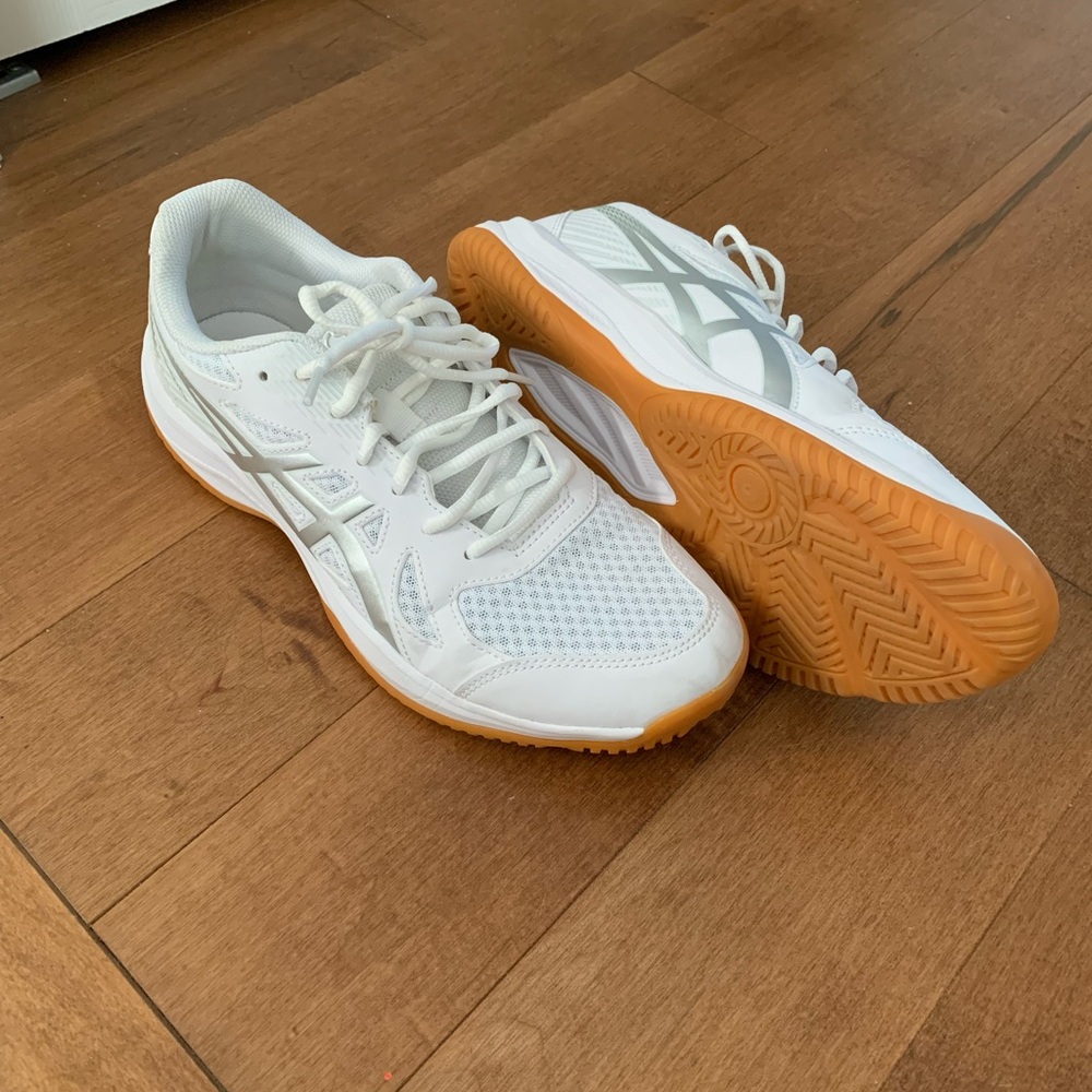 Asics White Athletic Shoes with Orange Gum Soles